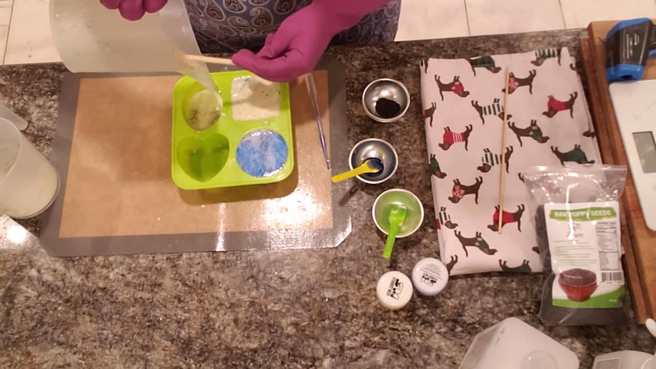 Spraying the poppy seed soap with alcohol