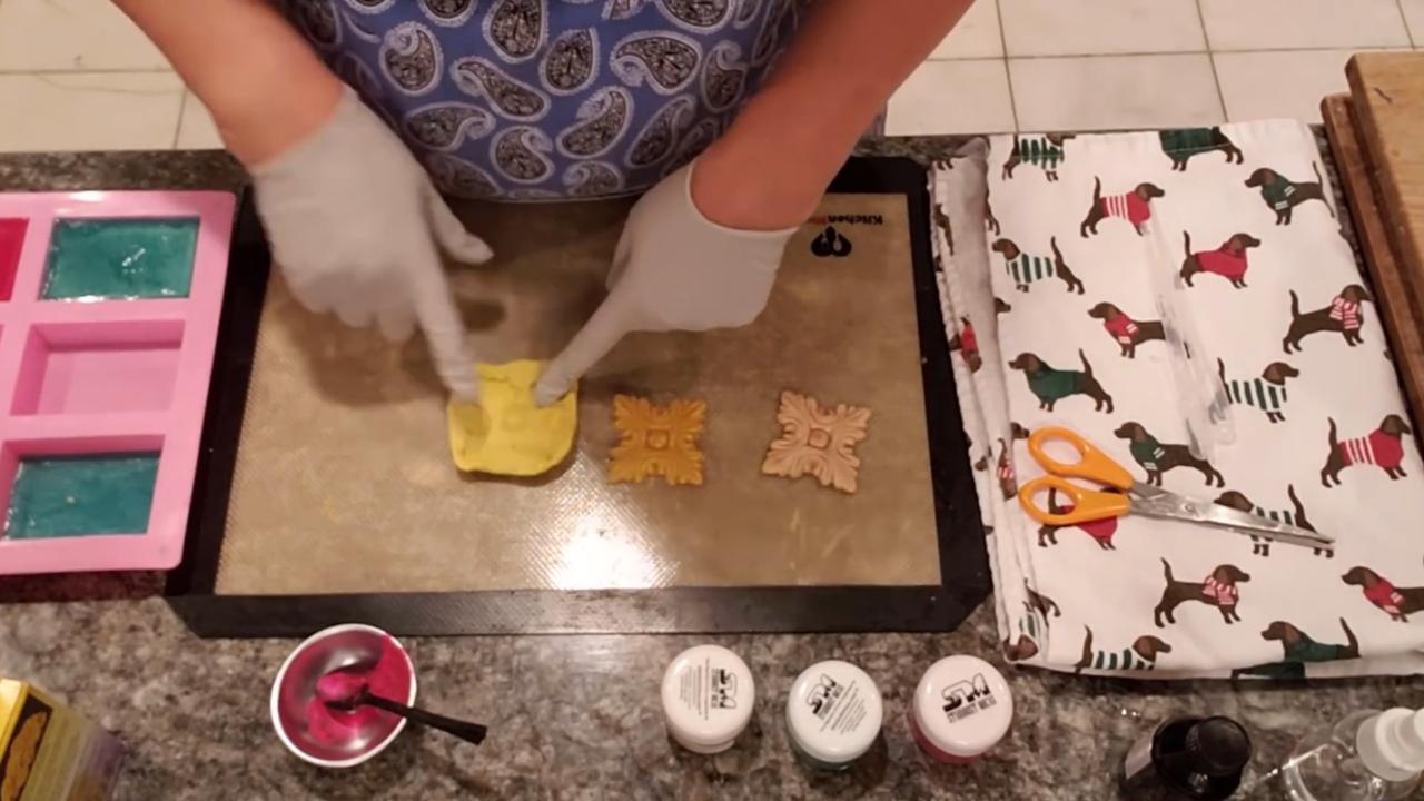 Attaching a gold embed to a holiday soap bar