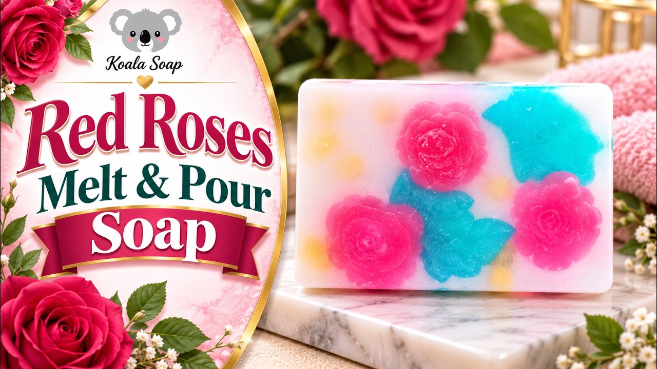 Red Rose Embed Melt and Pour Soap: Clear Embeds in Clear Soap