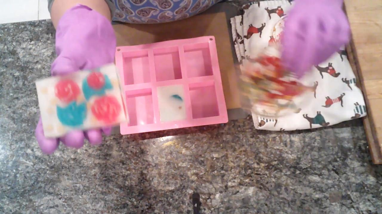 Unmolded red rose embed soap