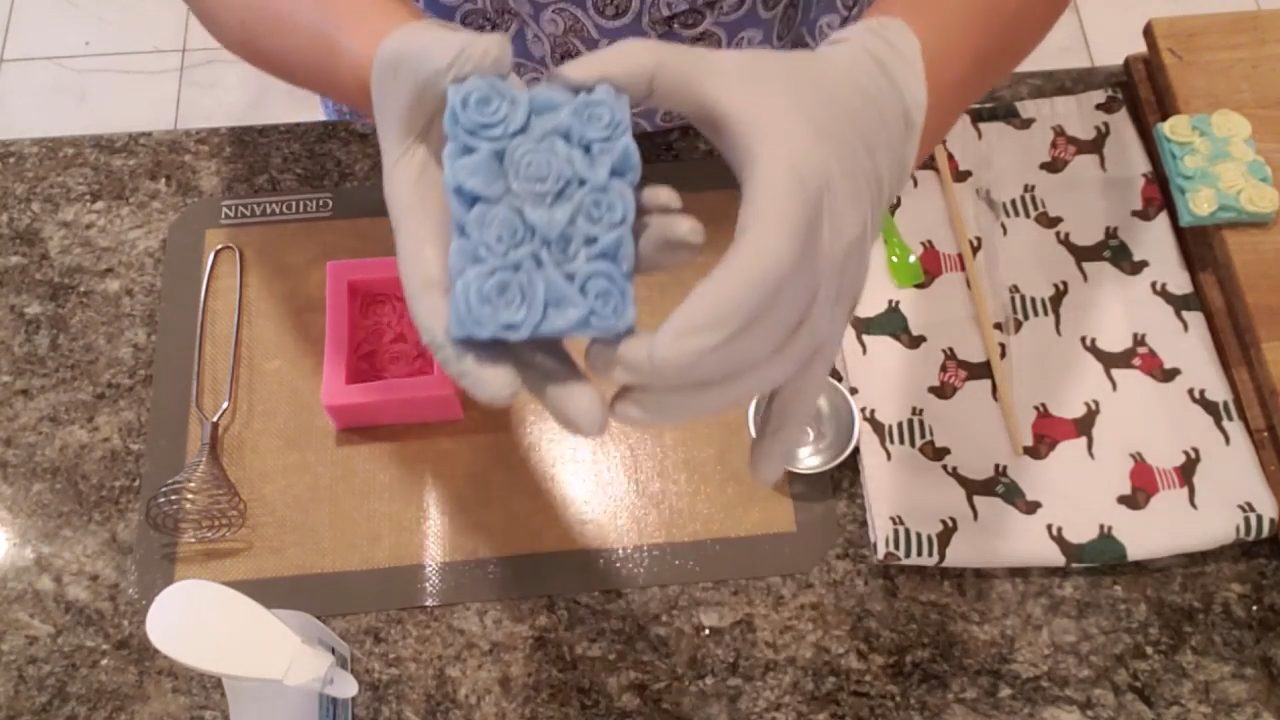 Earlier test bar from the rose soap mold with painted details