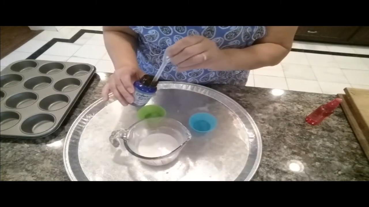 Mixing yellow color into goats milk soap for the cupcake base