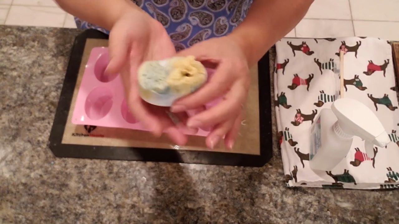Finished sea sponge melt and pour soap with a blue swirl