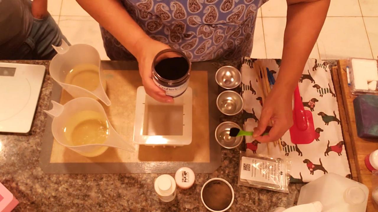 Mixing activated charcoal into clear melt and pour soap
