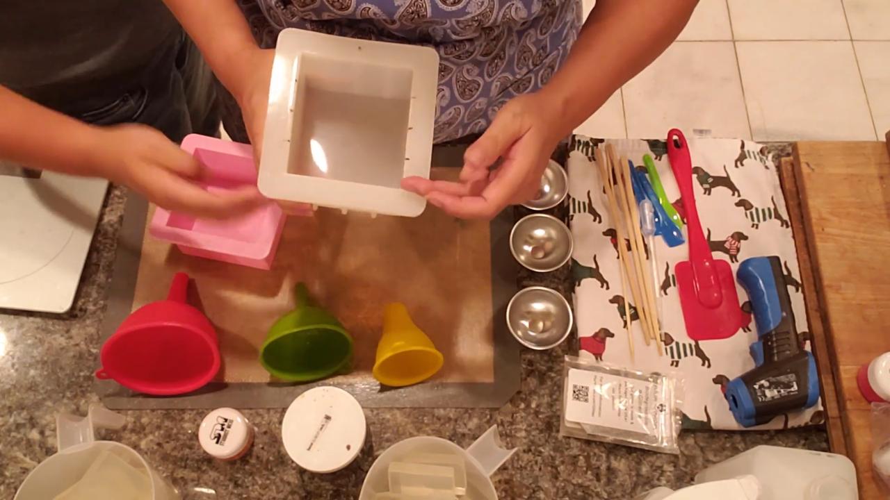 Rigid square soap mold and silicone funnels