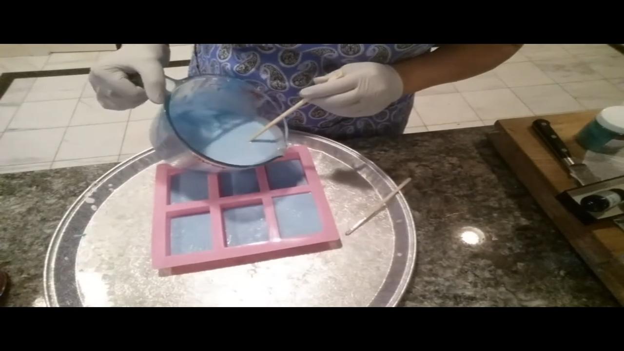 Pouring blue soap over the texture sheets
