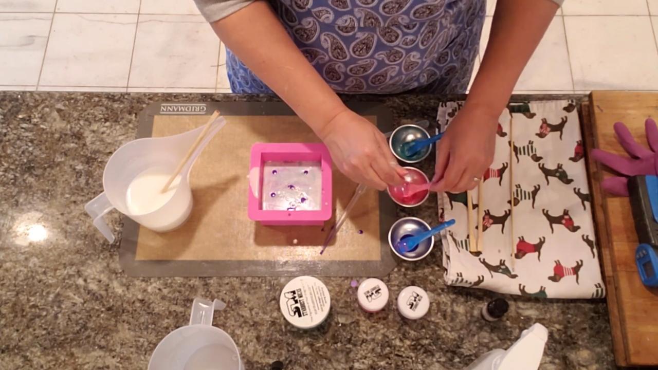 Random pipette drops of color on the soap