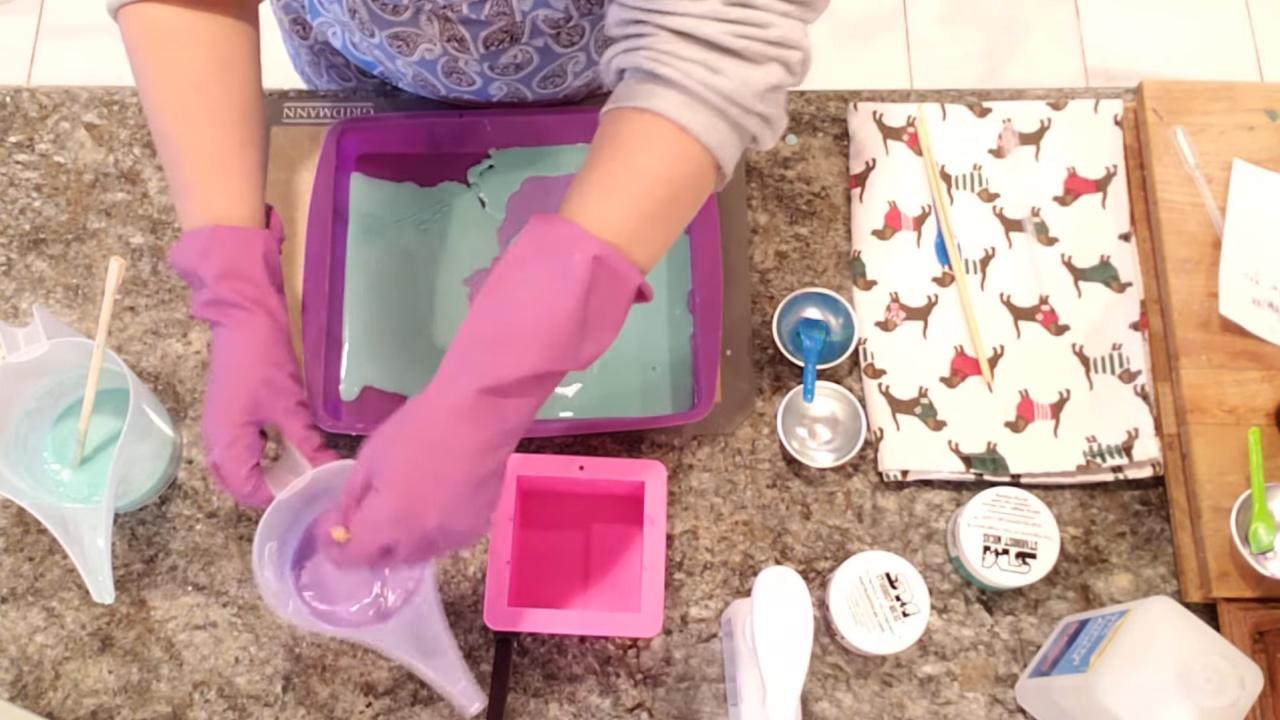 Pouring more soap around the outside edges of the slab