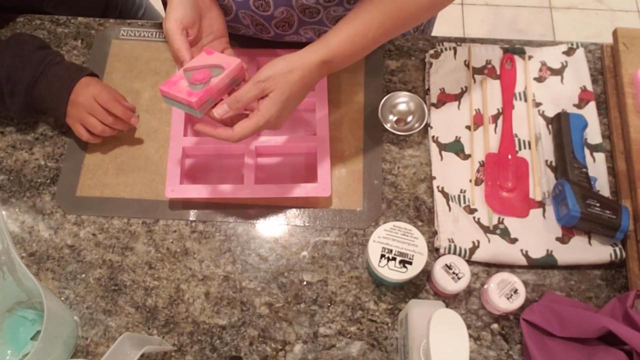 Finished Valentine rose melt and pour soap with a rose in a clear heart