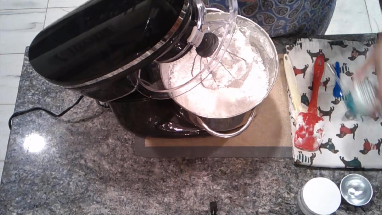 Fluffy whipped soap base in the mixer